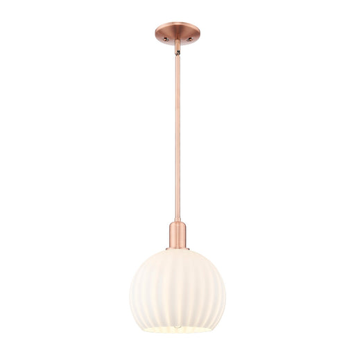 Innovations Lighting White Venetian 10in 1-Light Mini Pendant | Industrial Antique Copper Steel and White Venetian Glass | Model 716-1S-AC-G1217-10WV