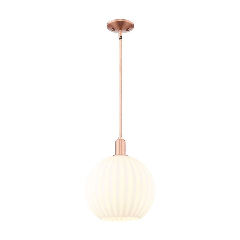 Innovations Lighting White Venetian 12in 1-Light Mini Pendant | Industrial Antique Copper and White Venetian Glass | Kitchen | Model 716-1S-AC-G1217-12WV