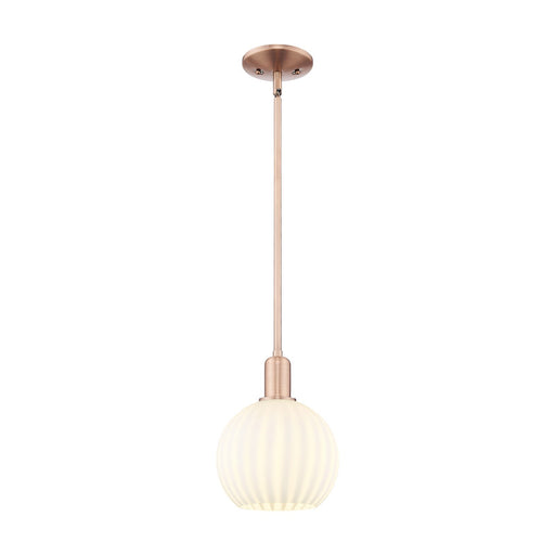 Innovations Lighting White Venetian 8in 1-Light Mini Pendant | Industrial Antique Copper Steel and White Venetian Glass | Model 716-1S-AC-G1217-8WV