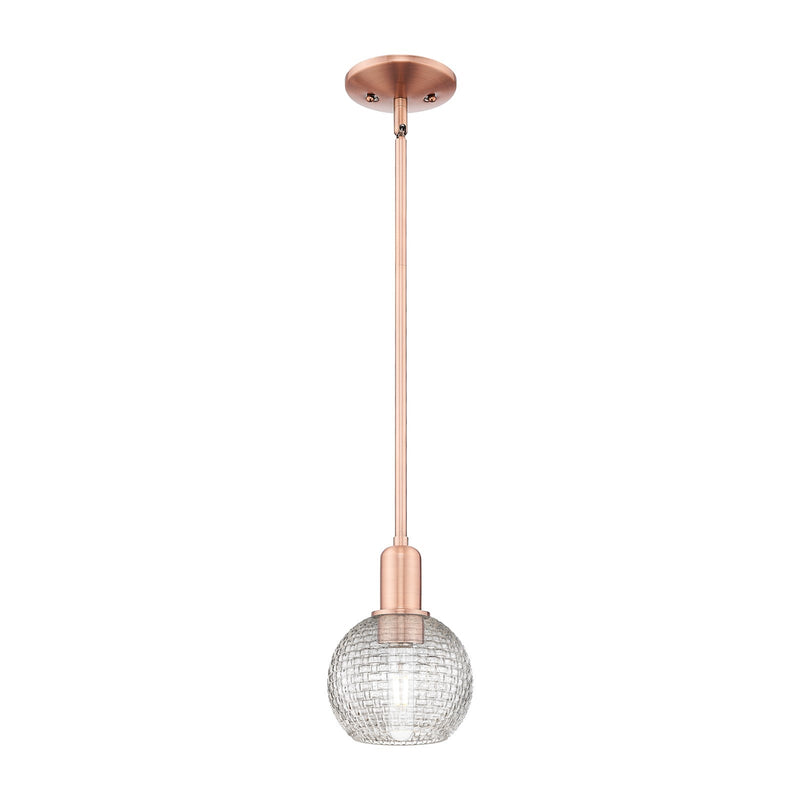 Innovations Athens 6in 1-Light Mini Pendant | Industrial Antique Copper Steel and Clear Basket Weave Glass | Kitchen Island & | Model 716-1S-AC-G122C-6CL