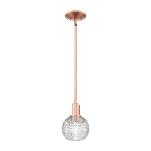 Innovations Athens 6in 1-Light Mini Pendant | Industrial Antique Copper Steel and Clear Basket Weave Glass | Kitchen Island & | Model 716-1S-AC-G122C-6CL