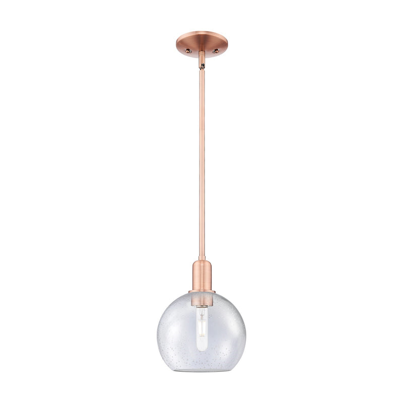 Innovations Athens 8in 1-Light Mini Pendant | Industrial Antique Copper Steel and Seedy Glass | Kitchen Island | 8 x 8 x 10.62 in | Model 716-1S-AC-G124-8
