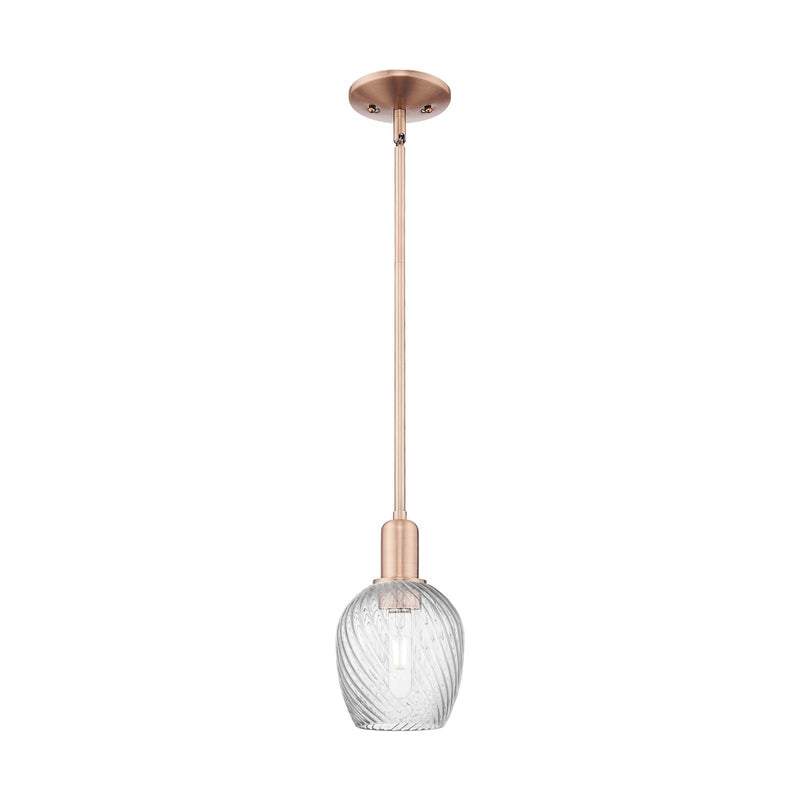 Innovations Salina 1-Light Mini Pendant | Industrial Antique Copper Steel and Clear Spiral Fluted Glass | Kitchen Island & Dining | Model 716-1S-AC-G292