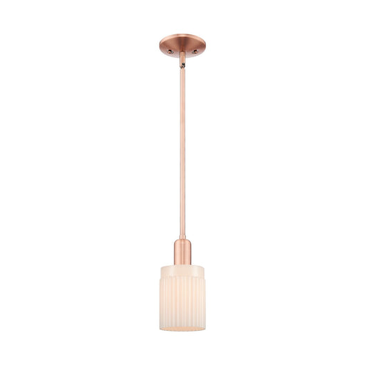 Innovations Hadley 1-Light 4.5in Mini Pendant | Industrial Antique Copper Steel and Matte White Ribbed Glass | Kitchen Island & | Model 716-1S-AC-G341