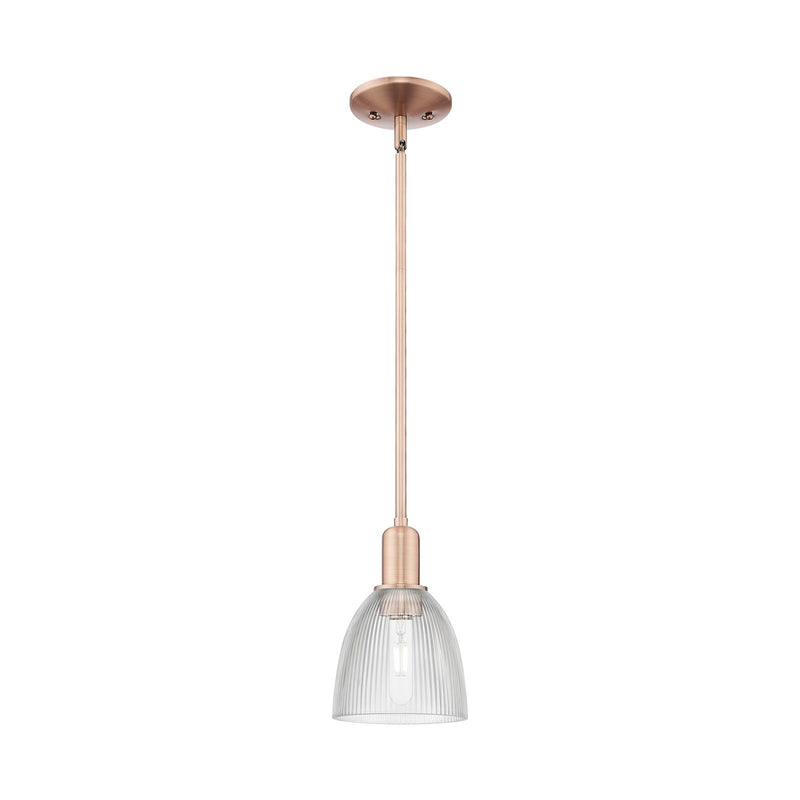 Innovations Castile 6in 1-Light Mini Pendant | Industrial Antique Copper Steel and Clear Glass | Kitchen Island & Dining Room | Model 716-1S-AC-G382