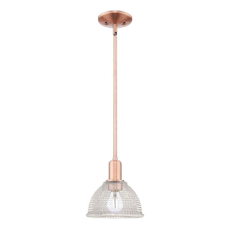 Innovations Arietta 8in 1-Light Mini Pendant | Industrial Antique Copper Steel and Clear Glass | Kitchen Island & Dining Room | 8 x | Model 716-1S-AC-G422