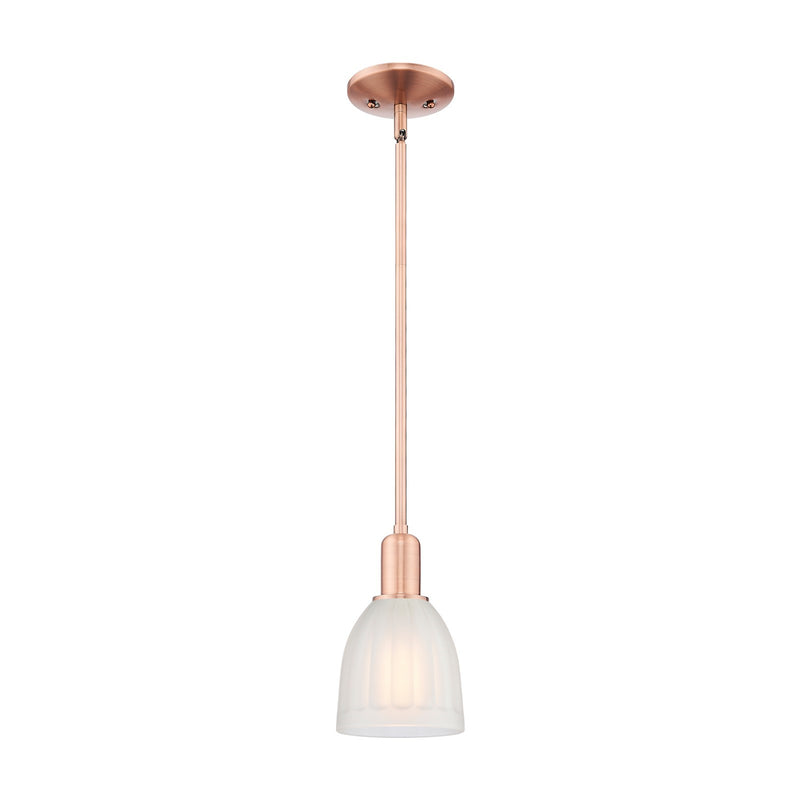 Innovations Brookfield 6in 1-Light Mini Pendant | Industrial Antique Copper and White Frosted Ribbed Glass | Kitchen Island & | Model 716-1S-AC-G441