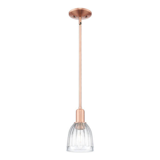 Innovations Brookfield 1-Light Mini Pendant | Industrial Antique Copper Steel and Clear Ribbed Glass | Kitchen Island & Dining Room | Model 716-1S-AC-G442