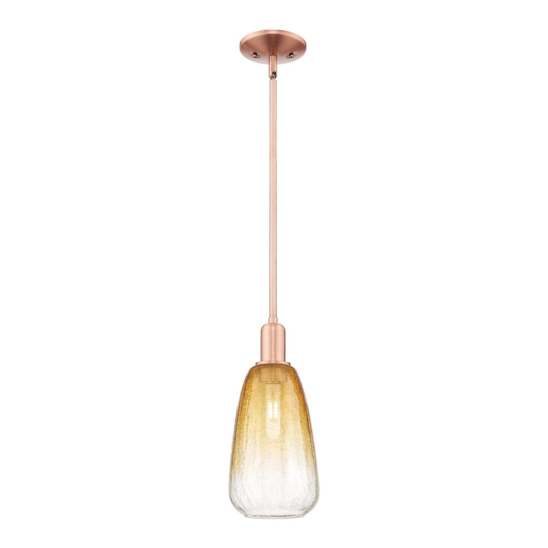 Innovations Brookhaven Almond 6in 1-Light Mini Pendant | Industrial Antique Copper Steel and Amber Glass | Kitchen Island & | Model 716-1S-AC-G480-6AM