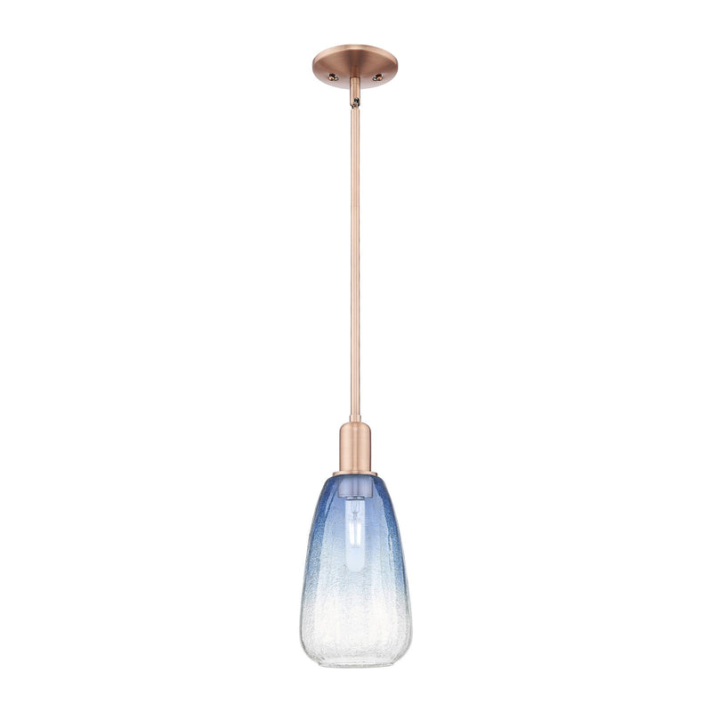 Innovations Brookhaven Almond 6in 1-Light Mini Pendant | Industrial Antique Copper Steel and Sapphire Blue Glass | Kitchen | Model 716-1S-AC-G480-6SB