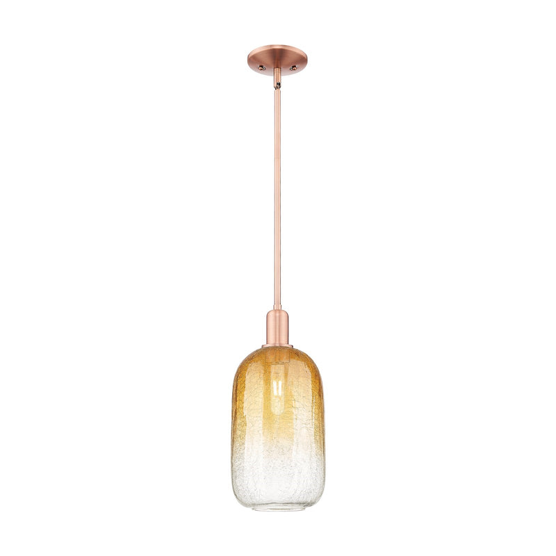 Innovations Brookhaven Cloche 7in 1-Light Mini Pendant | Industrial Antique Copper and Amber Glass | Kitchen Island | 7 x 7 x | Model 716-1S-AC-G482-7AM