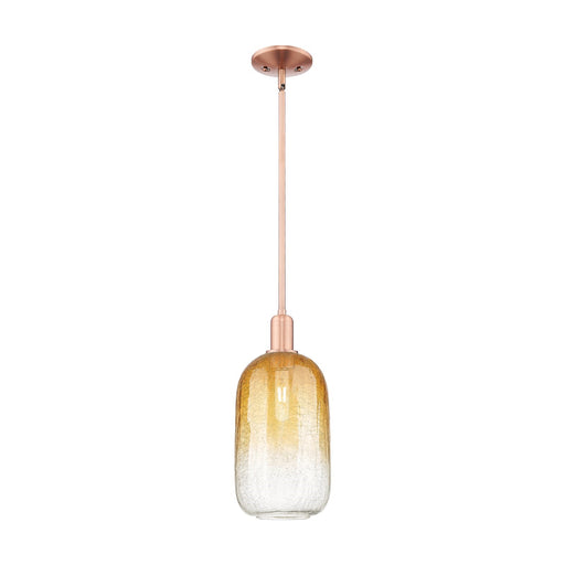 Innovations Brookhaven Cloche 7in 1-Light Mini Pendant | Industrial Antique Copper and Amber Glass | Kitchen Island | 7 x 7 x | Model 716-1S-AC-G482-7AM