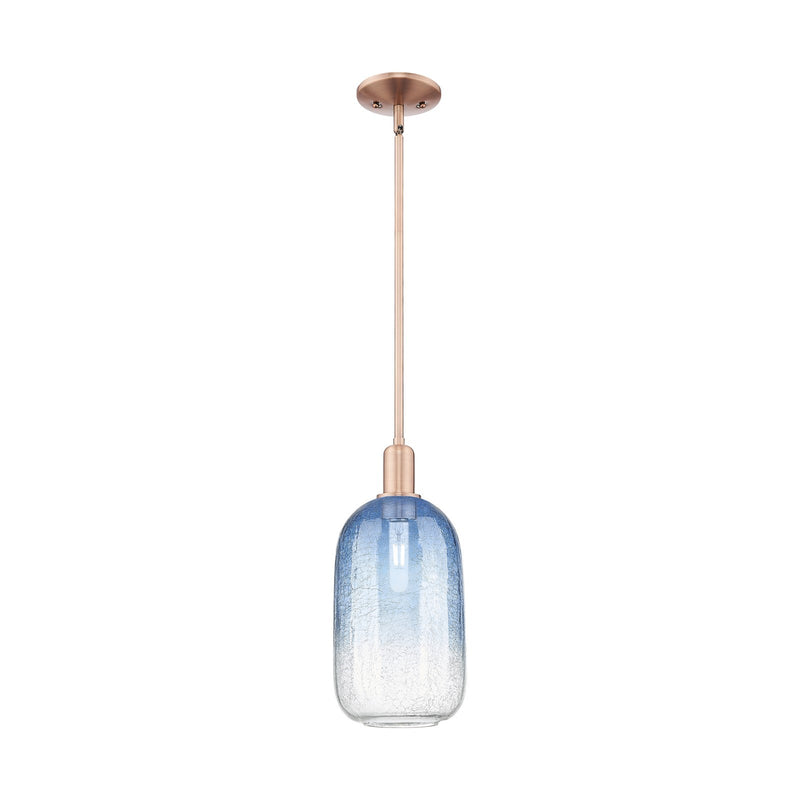 Innovations Brookhaven Cloche 7in 1-Light Mini Pendant | Industrial Antique Copper Steel and Sapphire Blue Glass | Kitchen | Model 716-1S-AC-G482-7SB