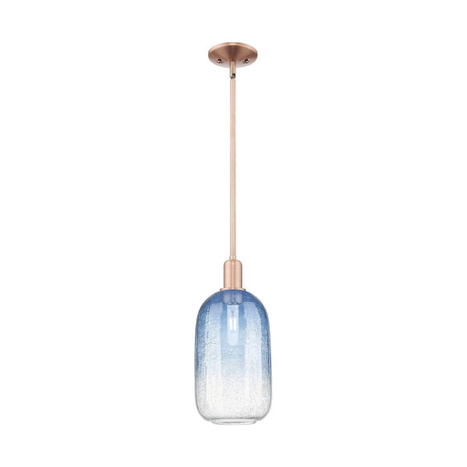 Innovations Brookhaven Cloche 7in 1-Light Mini Pendant | Industrial Antique Copper Steel and Sapphire Blue Glass | Kitchen | Model 716-1S-AC-G482-7SB