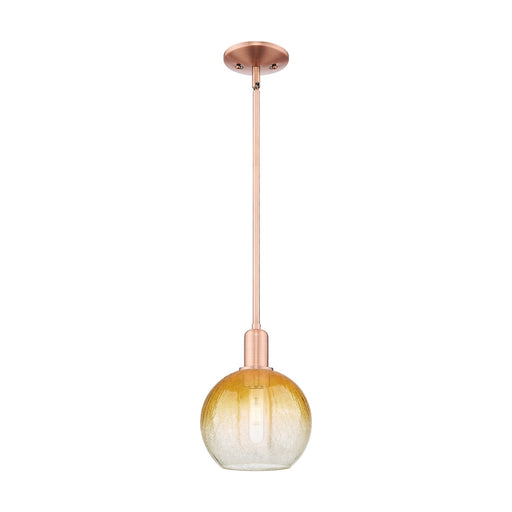 Innovations Brookhaven Globe 8in 1-Light Mini Pendant | Industrial Antique Copper and Amber Glass | Kitchen Island & Dining | Model 716-1S-AC-G483-8AM