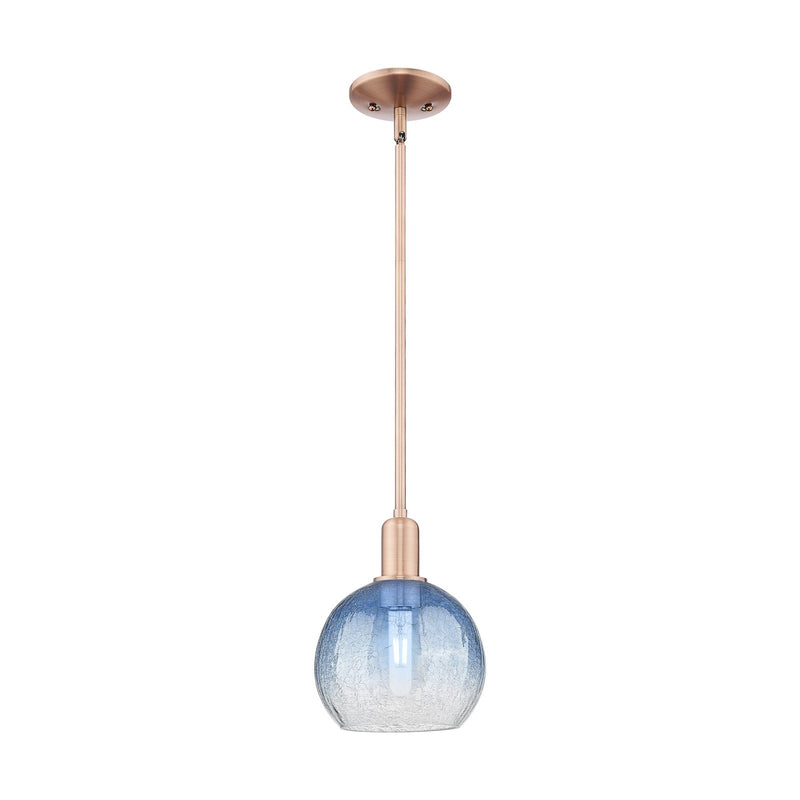 Innovations Brookhaven Globe 8in 1-Light Mini Pendant | Industrial Antique Copper Steel and Sapphire Blue Glass | Kitchen | Model 716-1S-AC-G483-8SB