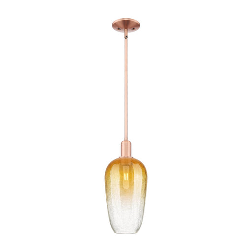 Innovations Brookhaven Flute 7in 1-Light Mini Pendant | Industrial Antique Copper Steel and Amber Glass | Kitchen Island & | Model 716-1S-AC-G484-7AM