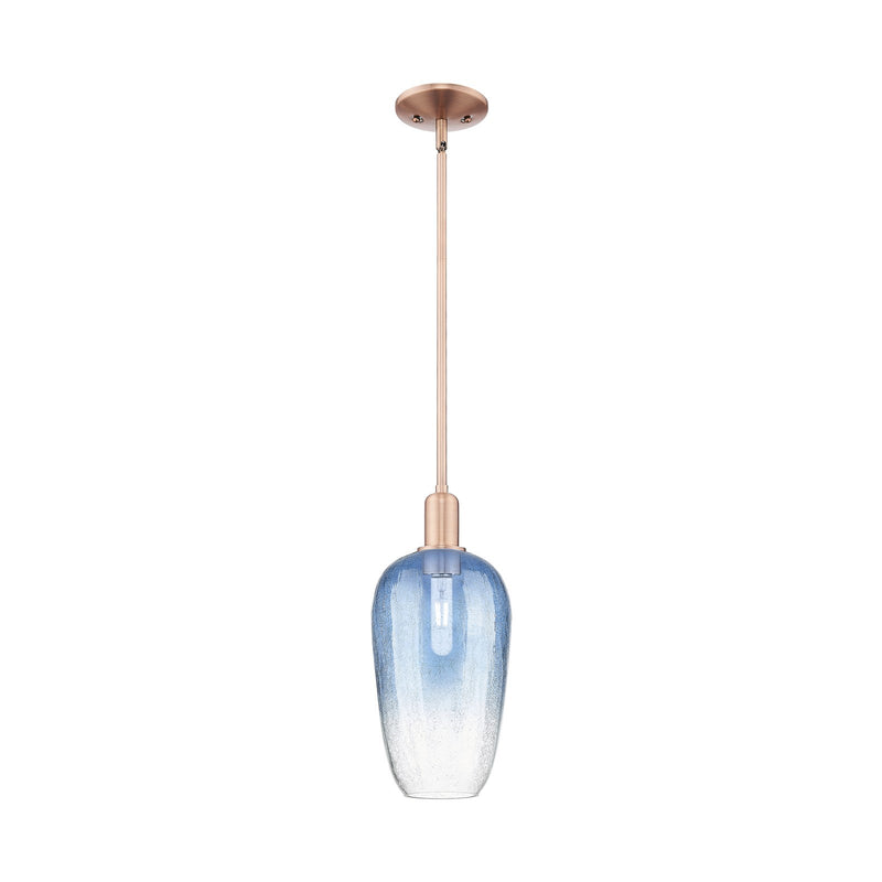 Innovations Brookhaven Flute 7in 1-Light Mini Pendant | Industrial Antique Copper and Sapphire Blue Glass | Kitchen Island | 7 | Model 716-1S-AC-G484-7SB