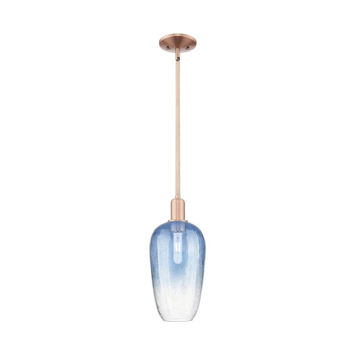 Innovations Brookhaven Flute 7in 1-Light Mini Pendant | Industrial Antique Copper and Sapphire Blue Glass | Kitchen Island | 7 | Model 716-1S-AC-G484-7SB