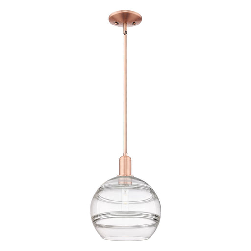 Innovations Rochester 10in 1-Light Mini Pendant | Industrial Antique Copper Steel and Clear Glass | Kitchen Island & Dining | Model 716-1S-AC-G556-10CL