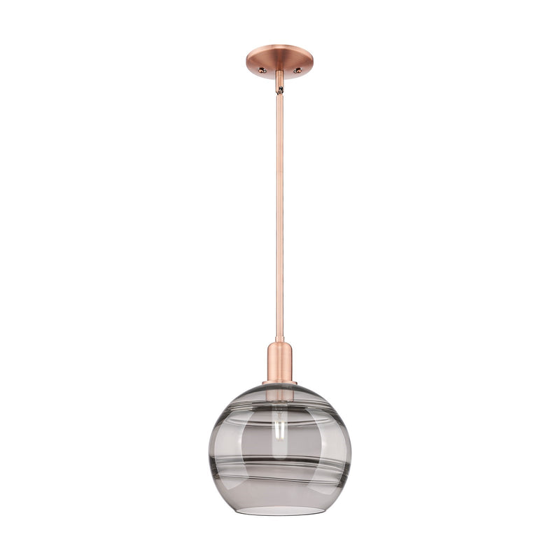 Innovations Rochester 10in 1-Light Mini Pendant | Industrial Antique Copper Steel and Light Smoke Glass | Kitchen Island & | Model 716-1S-AC-G556-10SM