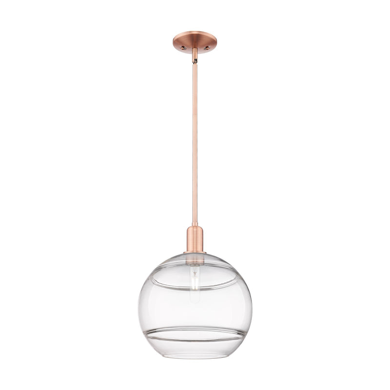 Innovations Rochester 12in 1-Light Mini Pendant | Industrial Antique Copper Steel and Clear Glass | Kitchen Island & Dining | Model 716-1S-AC-G556-12CL