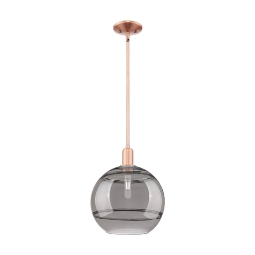Innovations Rochester 12in 1-Light Mini Pendant | Industrial Antique Copper Steel and Light Smoke Glass | Kitchen Island & | Model 716-1S-AC-G556-12SM