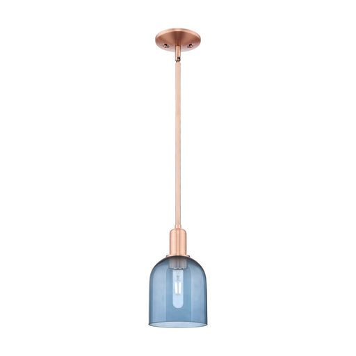 Innovations Bella 6in 1-Light Mini Pendant | Industrial Antique Copper and Blue Glass | Kitchen Island & Dining Room | 5.5 x | Model 716-1S-AC-G558-6BL