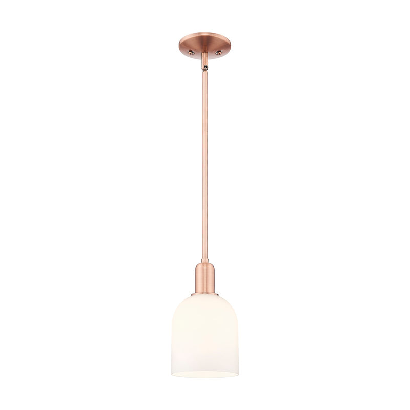 Innovations Bella 5.5in 1-Light Mini Pendant | Industrial Antique Copper Steel and White Glass | Kitchen Island & Dining Room | Model 716-1S-AC-G558-6GWH