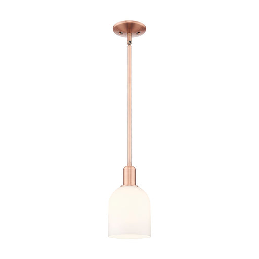 Innovations Bella 5.5in 1-Light Mini Pendant | Industrial Antique Copper Steel and White Glass | Kitchen Island & Dining Room | Model 716-1S-AC-G558-6GWH