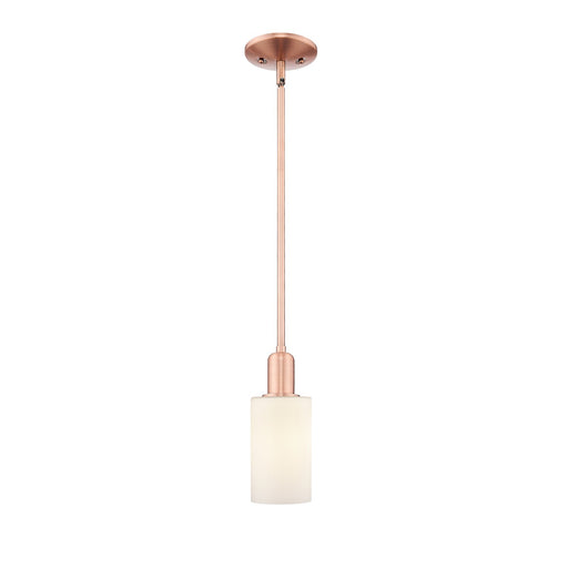 Innovations Clymer 4in 1-Light Mini Pendant | Industrial Antique Copper and Matte White Glass | Kitchen Island | 3.88 x 3.88 x 9.5 | Model 716-1S-AC-G801