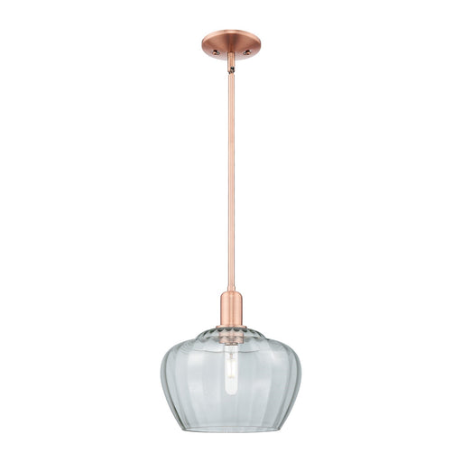 Innovations Fenton 11in 1-Light Mini Pendant | Industrial Antique Copper Steel and Clear Ribbed Glass | Kitchen Island & Dining | Model 716-1S-AC-G92-L