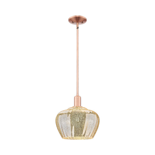 Innovations Fenton 11in 1-Light Mini Pendant | Industrial Antique Copper Steel and Mercury Ribbed Glass | Kitchen Island & Dining | Model 716-1S-AC-G96-L