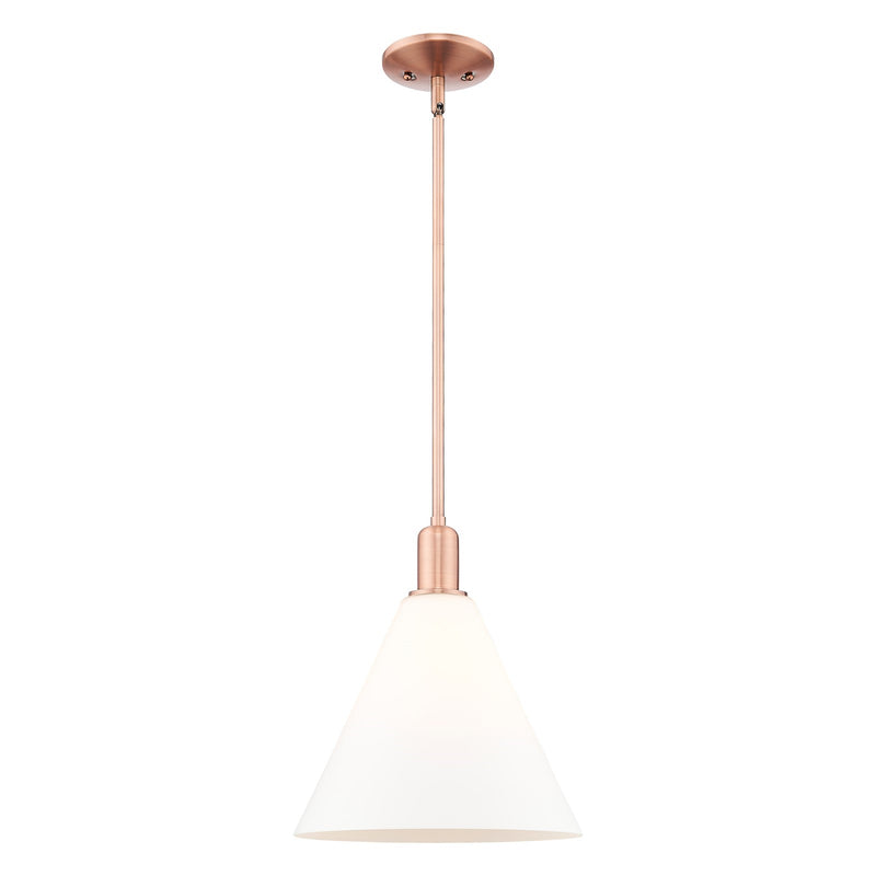 Innovations Berkshire Glass 12in 1-Light Mini Pendant | Industrial Antique Copper and Matte White Glass | Kitchen Island & | Model 716-1S-AC-GBC-121