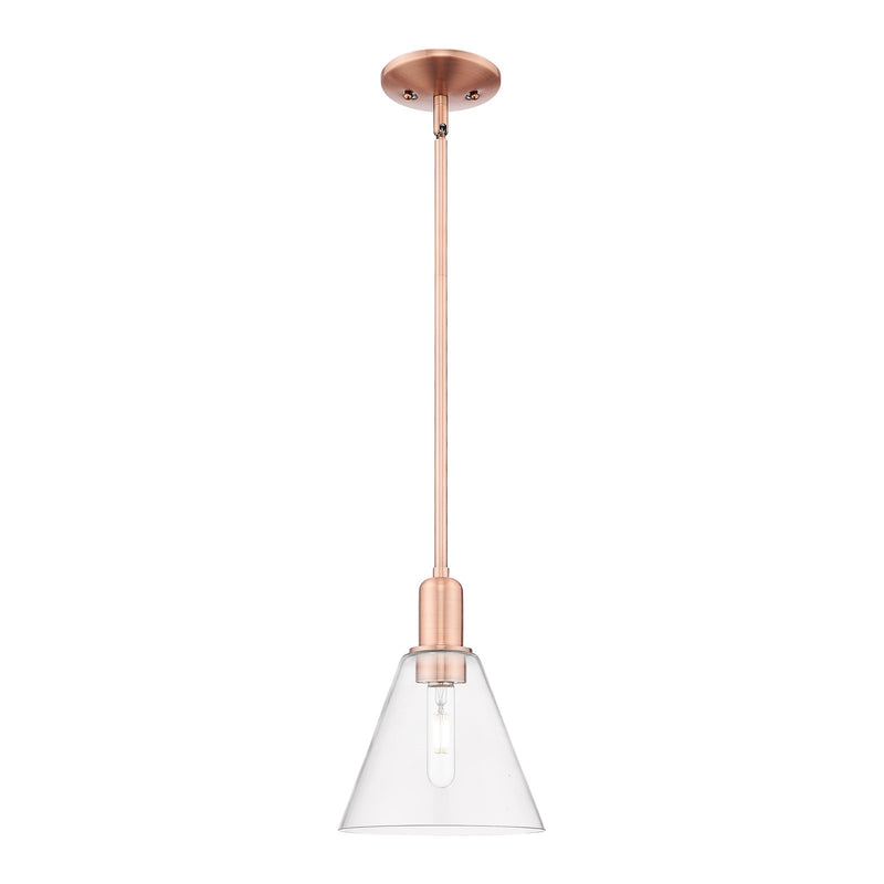 Innovations Berkshire Glass 8in 1-Light Mini Pendant | Industrial Antique Copper Steel and Clear Cone Glass | Kitchen Island & | Model 716-1S-AC-GBC-82