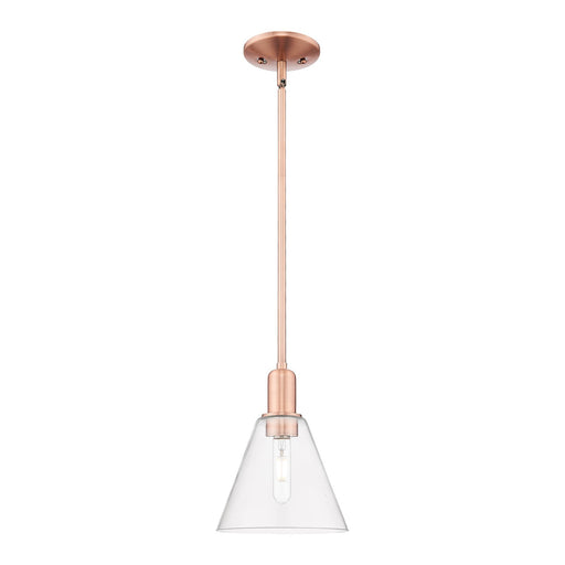 Innovations Berkshire Glass 8in 1-Light Mini Pendant | Industrial Antique Copper Steel and Clear Cone Glass | Kitchen Island & | Model 716-1S-AC-GBC-82