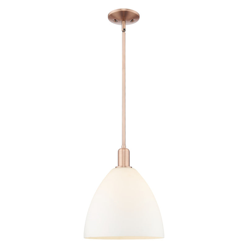 Innovations Bristol 12in 1-Light Mini Pendant | Industrial Antique Copper Steel and Matte White Glass | Kitchen Island & Dining | Model 716-1S-AC-GBD-121