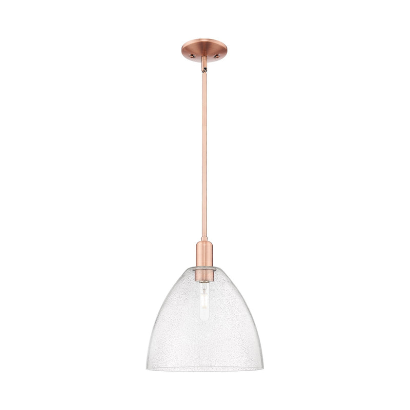 Innovations Bristol 12in 1-Light Mini Pendant | Industrial Antique Copper Steel and Seedy Glass | Kitchen Island & Dining Room | Model 716-1S-AC-GBD-124