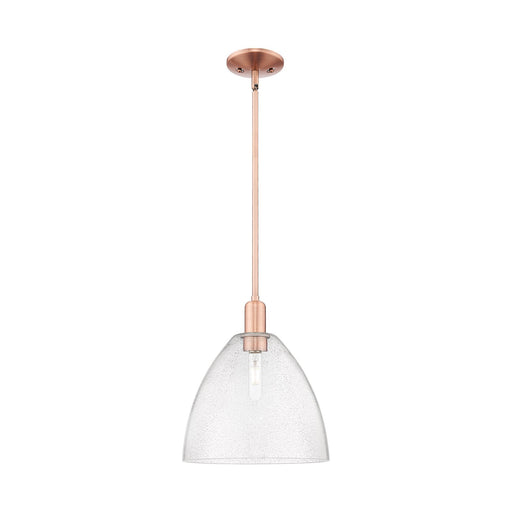 Innovations Bristol 12in 1-Light Mini Pendant | Industrial Antique Copper Steel and Seedy Glass | Kitchen Island & Dining Room | Model 716-1S-AC-GBD-124