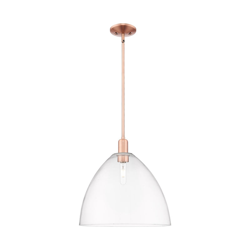 Innovations Bristol 16in 1-Light Mini Pendant | Industrial Antique Copper and Clear Glass | Kitchen Island & Dining Room | Model 716-1S-AC-GBD-162