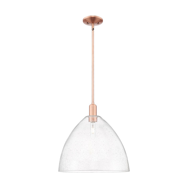 Innovations Bristol 16in 1-Light Mini Pendant | Industrial Antique Copper Steel and Seedy Glass | Kitchen Island & Dining Room | Model 716-1S-AC-GBD-164