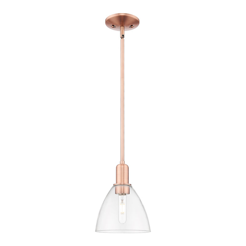 Innovations Bristol 8in 1-Light Mini Pendant | Industrial Antique Copper Steel and Clear Glass | Kitchen Island & Dining Room | Model 716-1S-AC-GBD-752