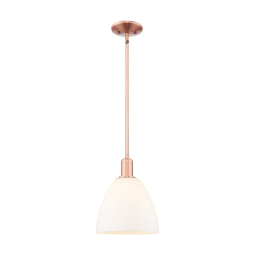 Innovations Bristol 9in 1-Light Mini Pendant | Industrial Antique Copper and Matte White Glass | Kitchen Island & Dining Room | 9 | Model 716-1S-AC-GBD-91