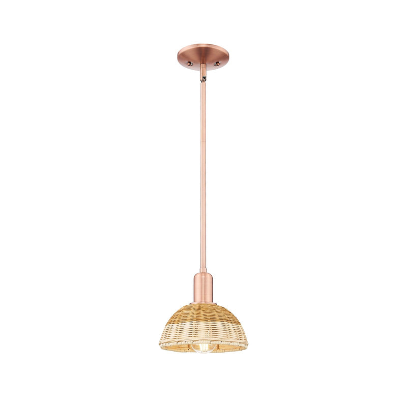 Innovations Natural Ballston Dome 7.5in 1-Light Mini Pendant | Farmhouse Antique Copper Steel and Natural Fiber Shade | Model 716-1S-AC-NBD2-75-NAT