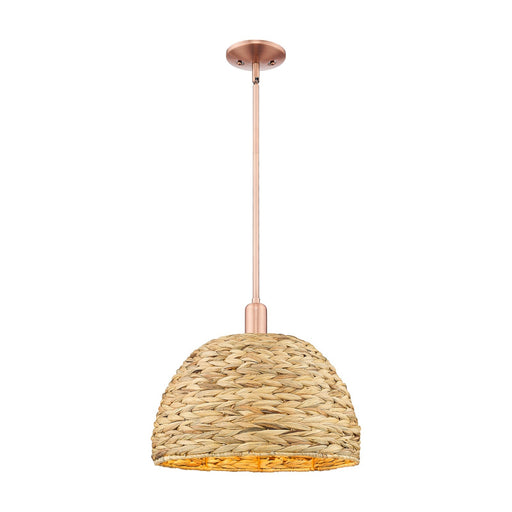 Innovations Woven Rattan 16in 1-Light Mini Pendant | Industrial Antique Copper and Natural Fiber Shade | Kitchen Island & | Model 716-1S-AC-RBD-16-NAT