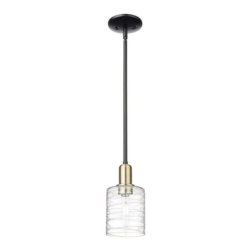 Innovations Cobbleskill 5in 1-Light Mini Pendant | Industrial Black Antique Brass and Deco Swirl Clear Glass | Kitchen Island & | Model 716-1S-BAB-G1113