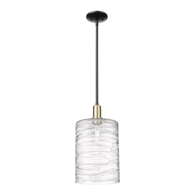 Innovations Cobbleskill 9in 1-Light Mini Pendant | Industrial Black Antique Brass and Deco Swirl Glass | Kitchen Island & | Model 716-1S-BAB-G1113-L