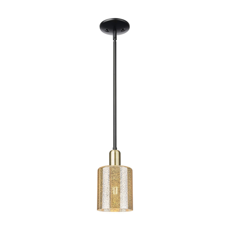 Innovations Cobbleskill 5in 1-Light Mini Pendant | Industrial Black Antique Brass Steel and Mercury Glass | Kitchen Island & | Model 716-1S-BAB-G116