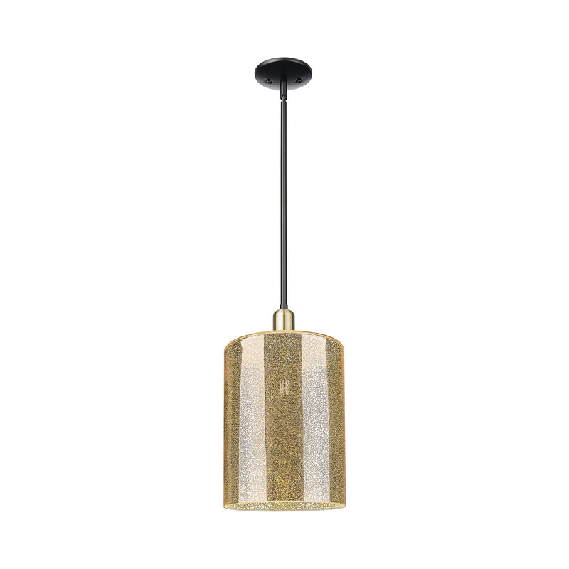 Innovations Cobbleskill 9in 1-Light Mini Pendant | Industrial Black Antique Brass Steel and Mercury Glass | Kitchen Island & | Model 716-1S-BAB-G116-L