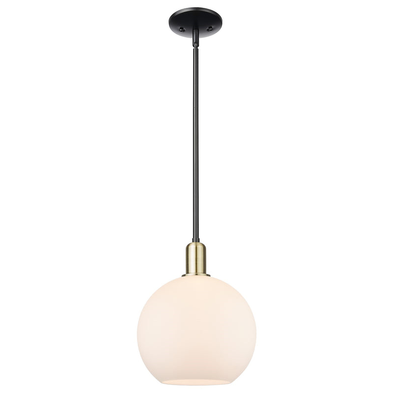 Innovations Athens 10in 1-Light Mini Pendant | Industrial Black Antique Brass and Matte White Glass | Kitchen Island & Dining | Model 716-1S-BAB-G121-10